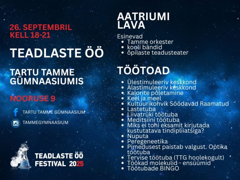 Teadlaste öö 2025 Tartu Tamme Gümnaasiumis