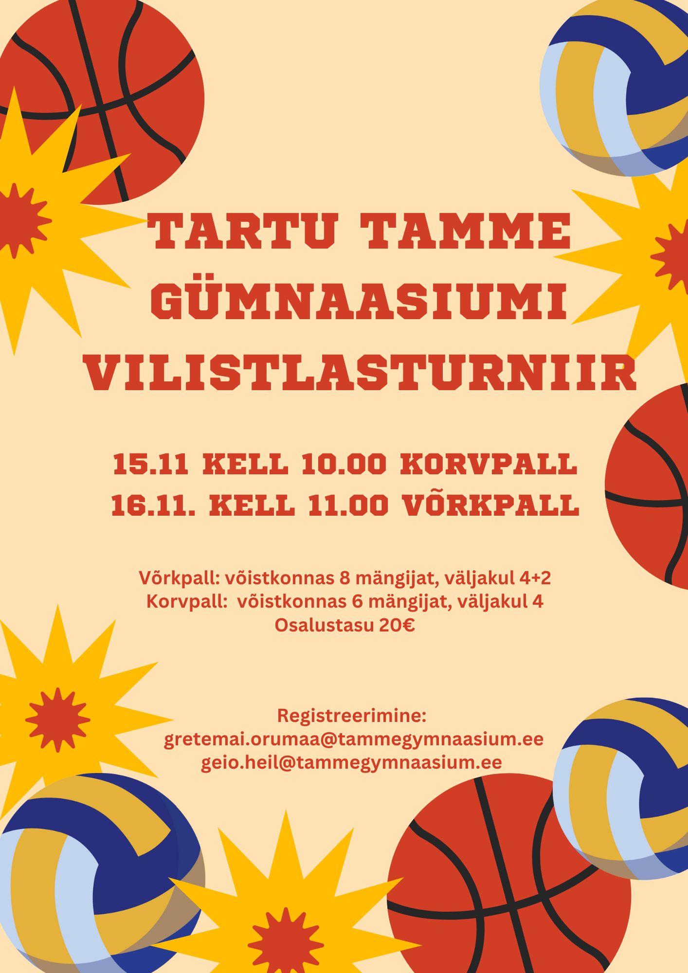 Sellel aastal on plaanis korraldada vilistlasturniirid nii korvpallis kui ka võrkpallis ning selleks peaksite hakkama komplekteerima oma võistkondi. 15.11 kell 